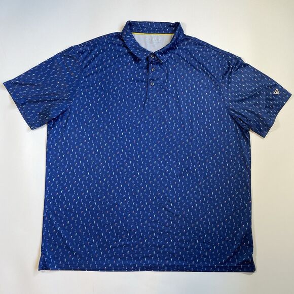 Maelreg Golf Performance Polo Shirt Mens Stretch Blue Cocktail Print Size 3XL - Picture 2 of 9